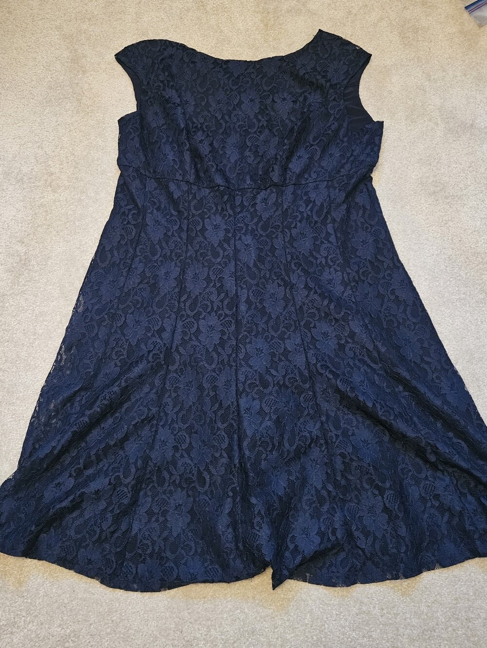 Lauren Ralph Lauren Navy Lace A-Line Midi Dress
